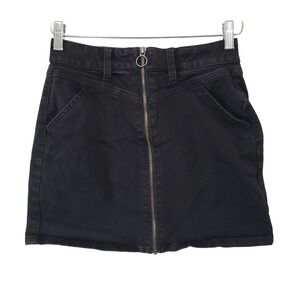 SO Denim Mini Skirt Womens 26W Black Front Zip High Waist Stretch Festival Indie
